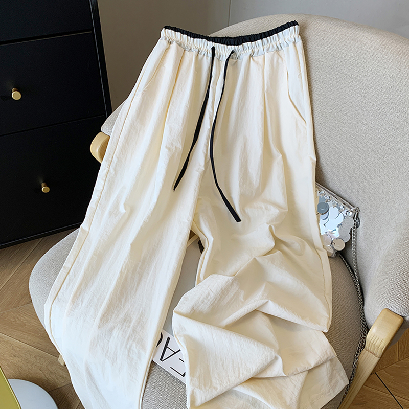 黑白拼色抽绳显瘦阔腿裤子