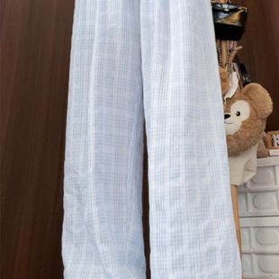 2025夏季 清新网红女格子裤 子垂感新款 休闲宽松显瘦甜美百搭阔腿裤