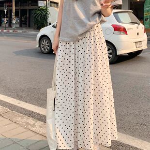 法式 百搭大摆伞裙长裙子 波点半身裙女高腰显瘦A字裙2025夏季 新款