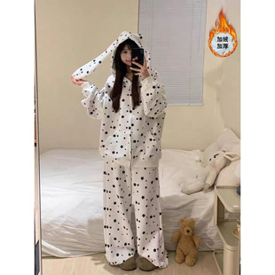 套装 长裤 星星印花家居服长袖 韩系可爱卡通兔耳朵连帽睡衣女春秋款