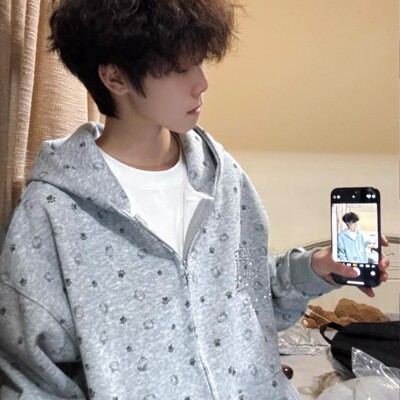美式高街满印凯蒂猫潮牌开衫外套
