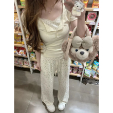 韩系纯欲bm风假两件碎花上衣女内搭打底针织衫春夏慵懒风休闲套装