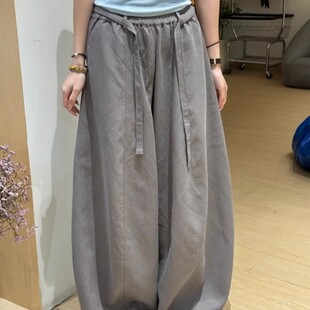 梨型身材高腰显瘦百搭休闲裤 大码 女早秋款 系带宽松阔腿裤 胖mm韩版