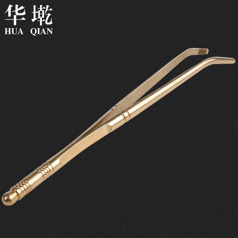 华墘功夫茶具茶道零配件铜制茶夹茶刀杯叉金属镊子茶筷大茶杯夹子