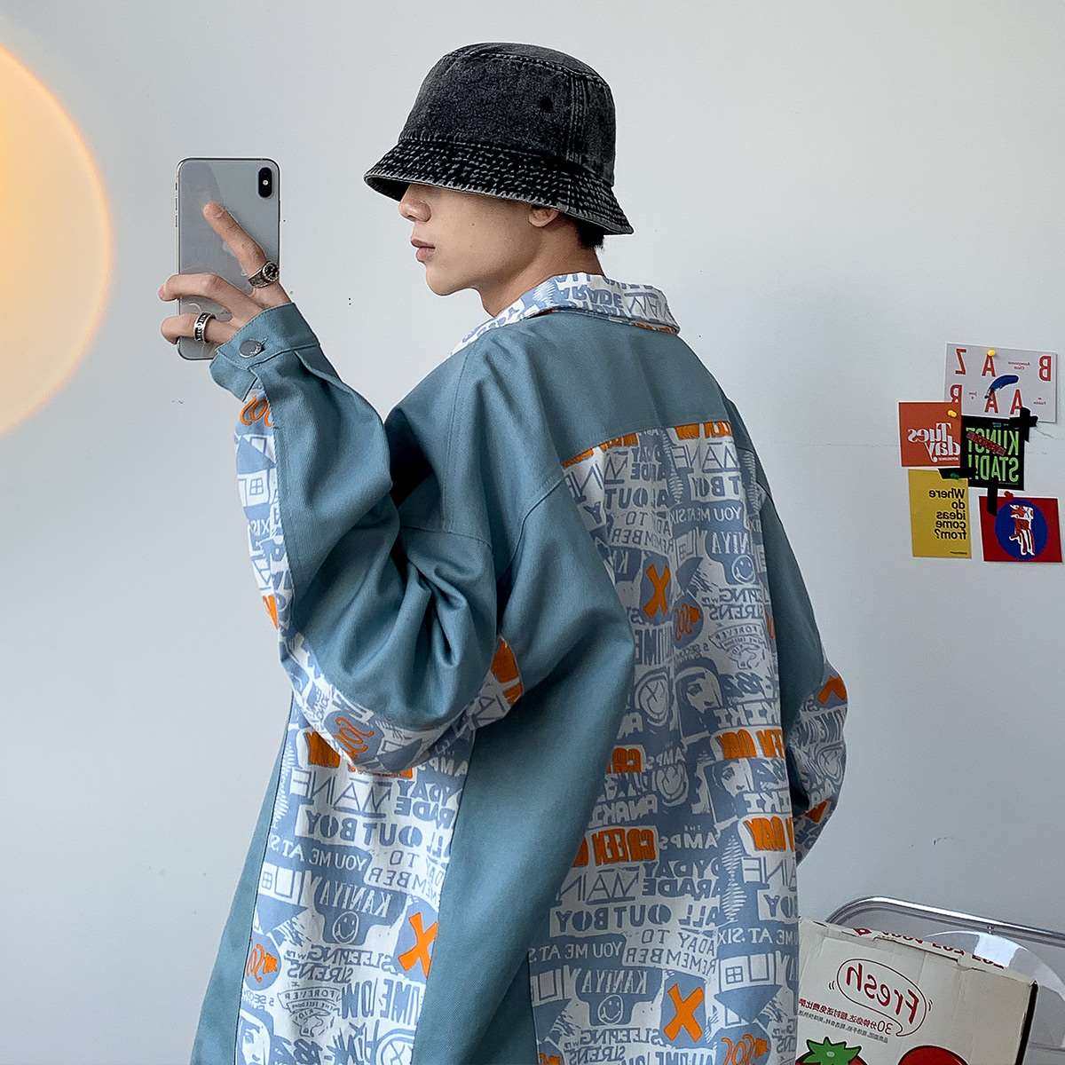 秋季碎花拼接工装夹克男设计感小众炸街外套ins潮情侣大码花褂子