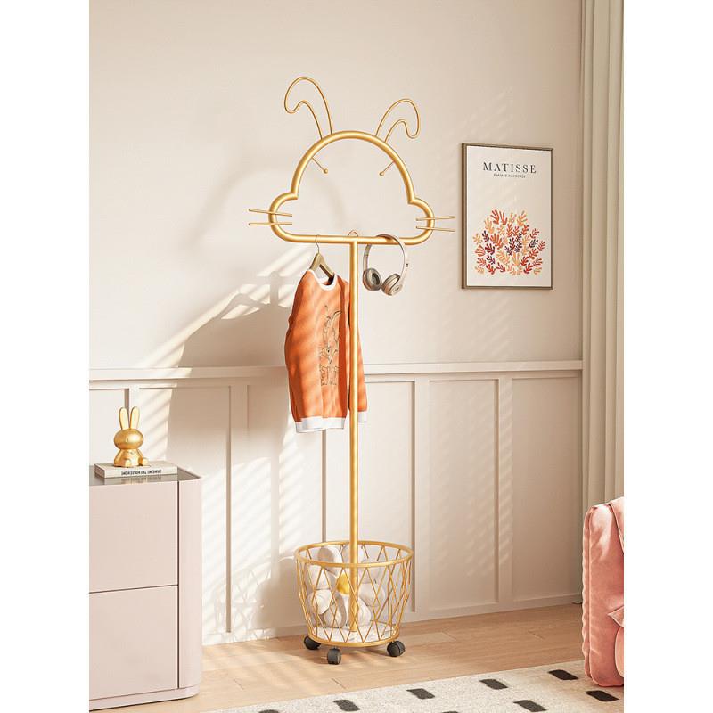 缘亿带轮衣帽架卧室挂衣架落地家用移动衣服架子脏衣篓多功能收纳