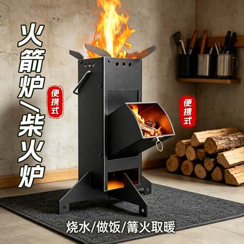 新款柴火炉户外折叠火箭炉小型柴火灶野炊露营取暖炉具装备
