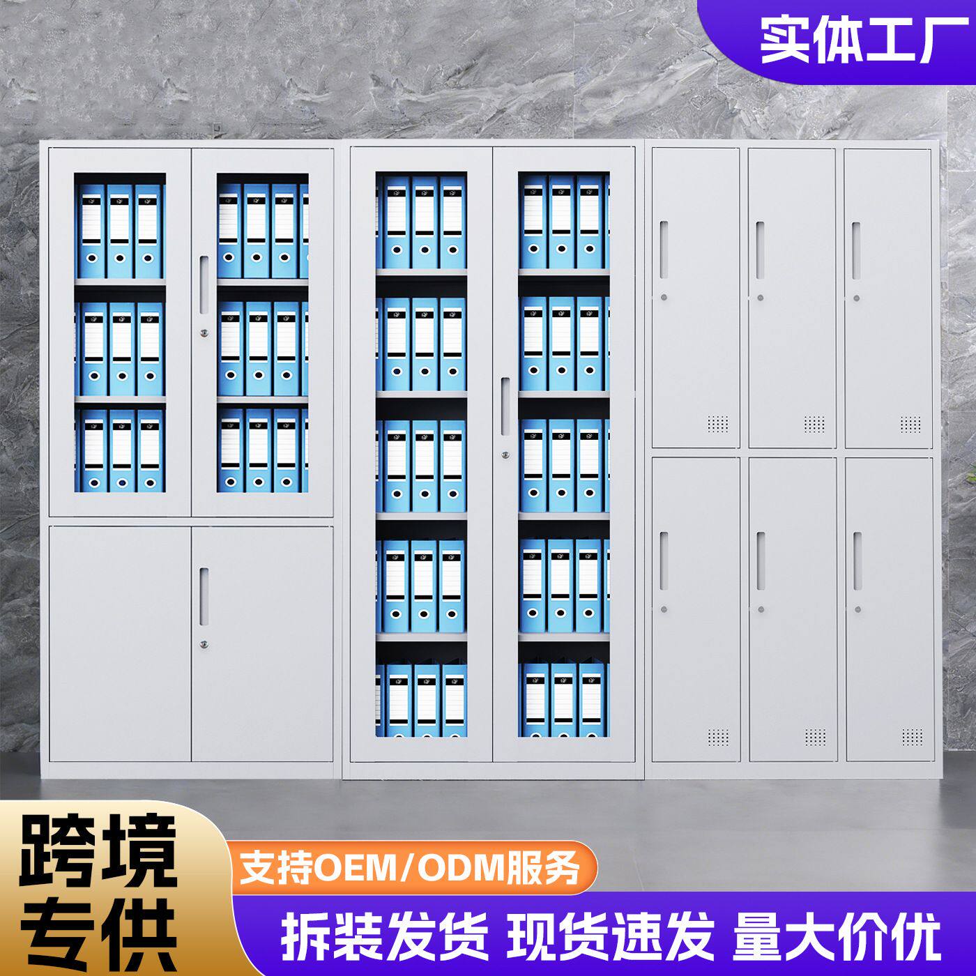 定制跨境拆装文件柜更衣柜办公室玻璃可调层板带锁钢制档案储物柜