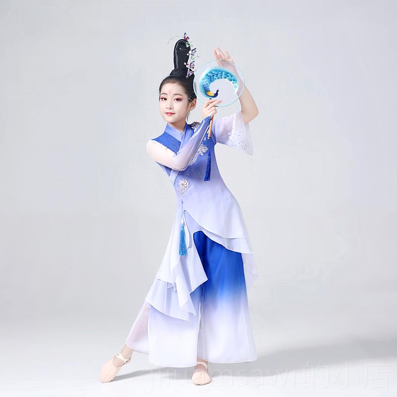 新款新逸款儿童汉古典舞蹈演出服中国风纱衣飘舞蹈练唐功服女装套