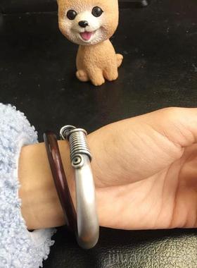 新款风定制银匠手工纯银民族复古足实银999纯银手镯圆肚光圈绕丝