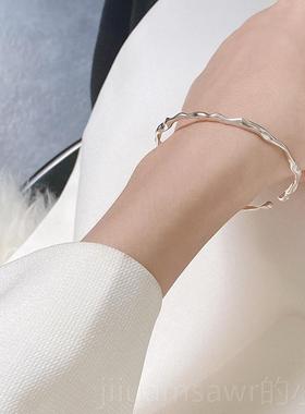 新款S925纯银银手链女环方块编织手链简手约时s尚手镯n小众设计手