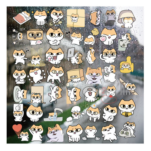 大眼搞怪黄色小橘猫UV转印贴diy手账本手电动牙刷防水晶标杯贴纸