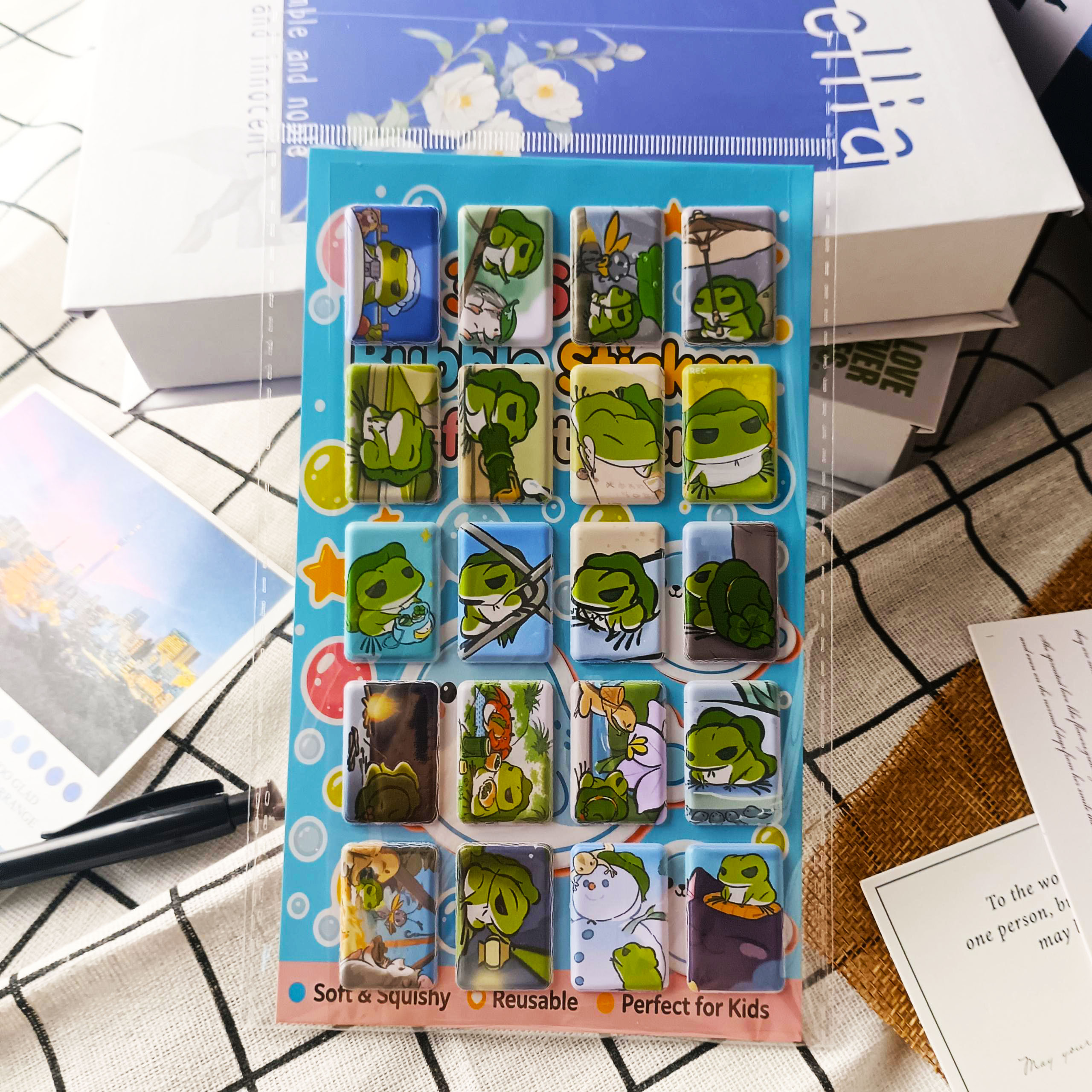 旅行青蛙3D加厚立体泡泡贴纸PVC人造皮革泡棉贴防水手帐本定制