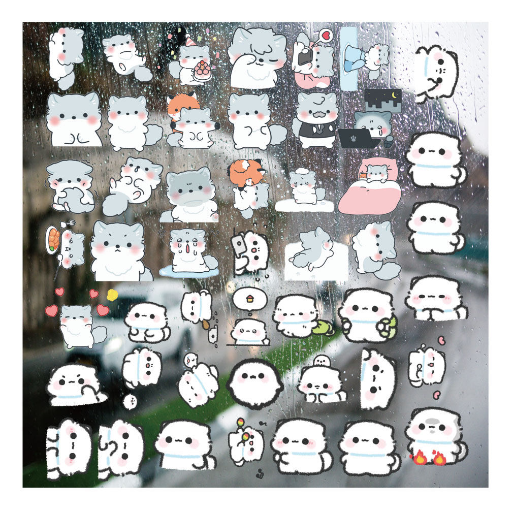 北极狐小白狐狸UV转印贴diy手账本手机壳电动牙刷防水晶标杯贴纸