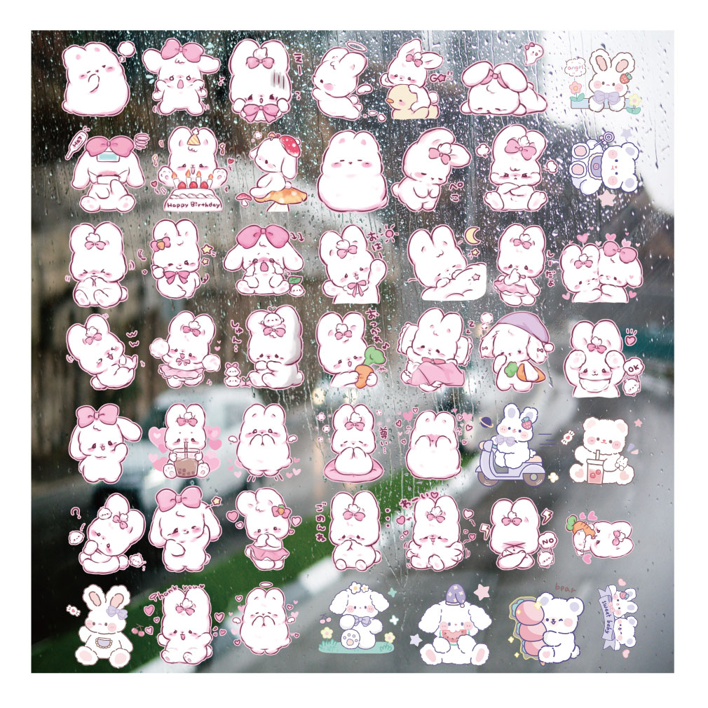 手绘可爱手账兔子UV转印贴diy手账本手机壳水晶标签防水杯装贴纸