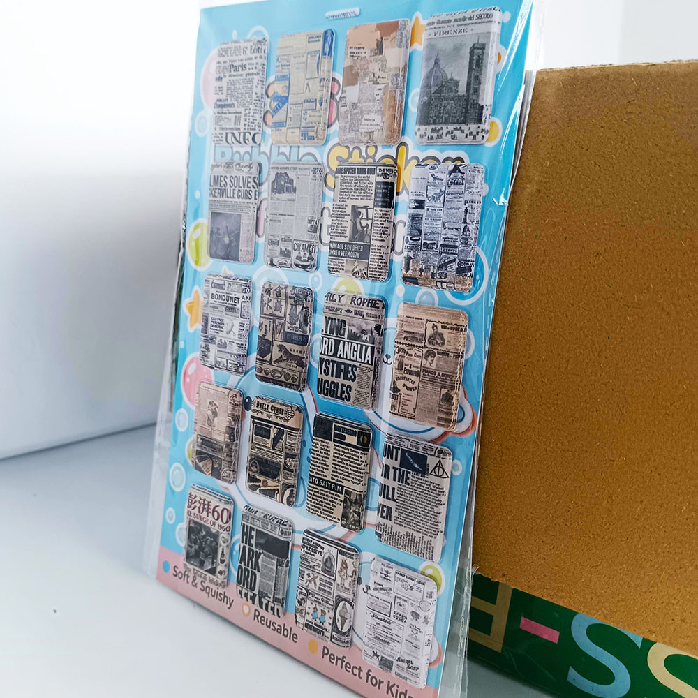 复古报纸3D加厚立体泡泡贴纸PVC人造皮革泡棉贴防水手帐本定制