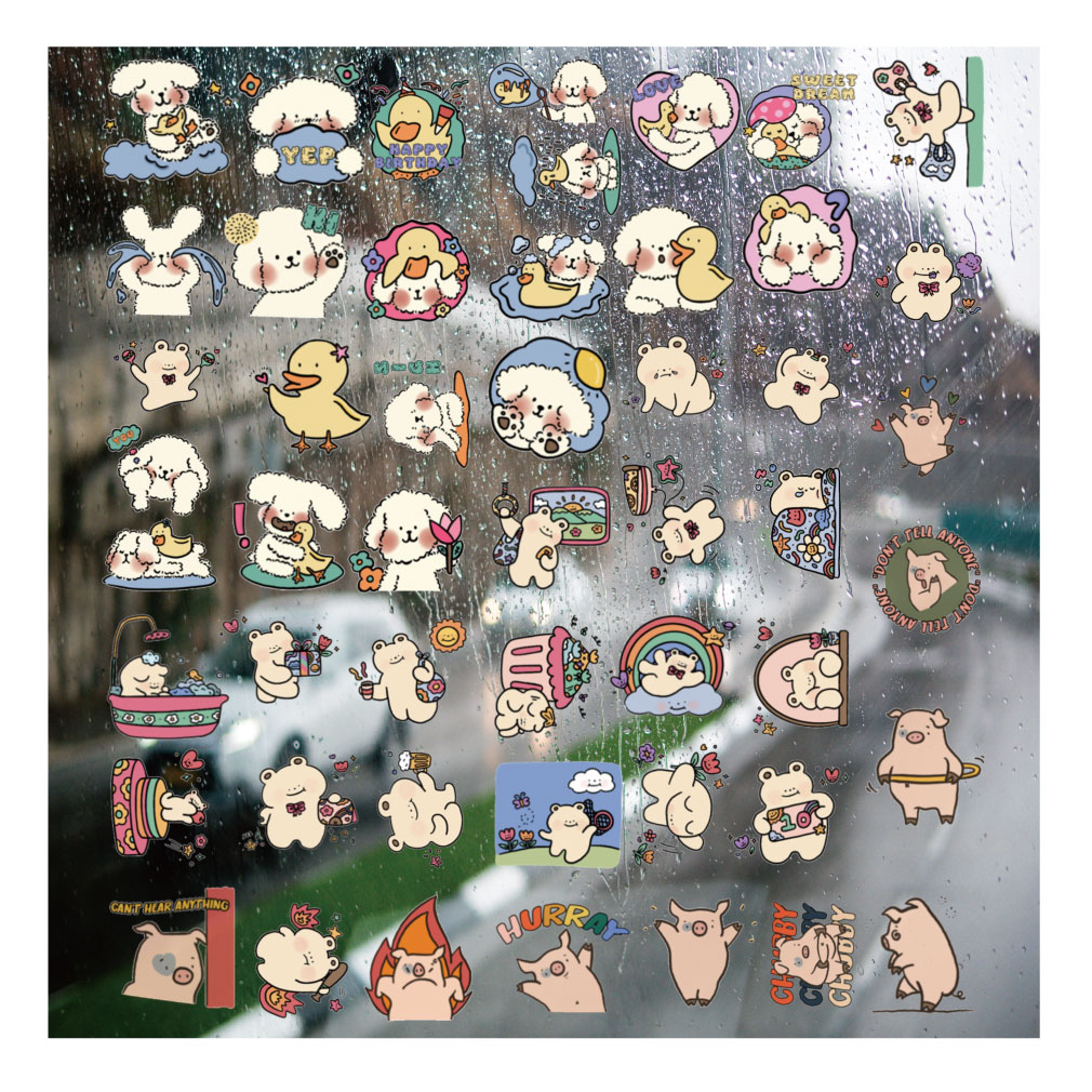 卡通小狗猪熊UV转印贴diy手账本手机壳水晶标签防水杯装饰贴纸