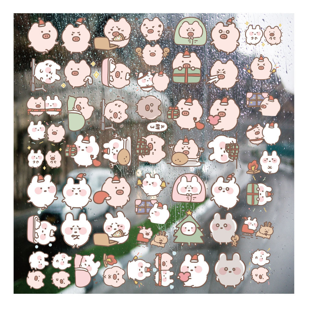 情侣小猪小兔子UV转印贴diy手账本手机壳电动牙刷防水晶标杯贴纸