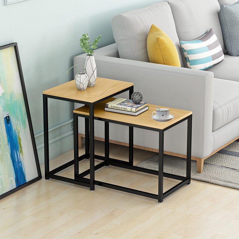 简约实木小方桌铁艺小茶几组合客厅沙发边几角几家用小茶桌方几