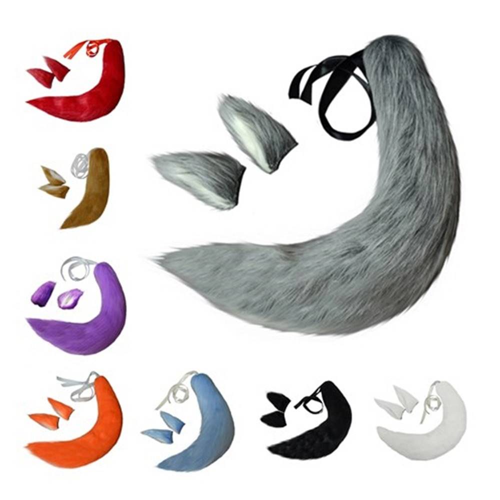 Fox Cat Dog Animal Plush Tail Clip Ears Halloween Cosplay P