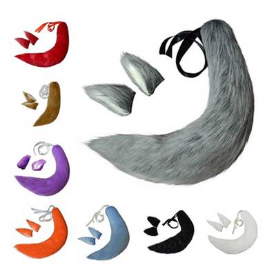 Fox Cat Dog Animal Plush Tail Clip Ears Halloween Cosplay P