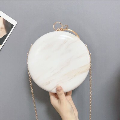 Round Shape White Clutch Bags Luxury Handbags Women Bags De