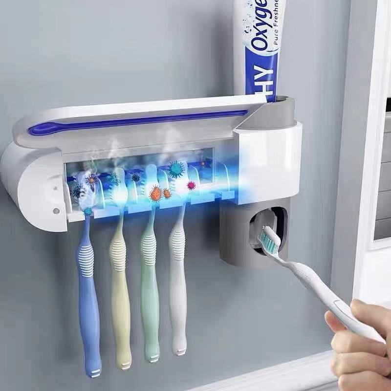 2 in 1 UV Light Toothbrush Sterilizer Holder Dispenser牙刷架