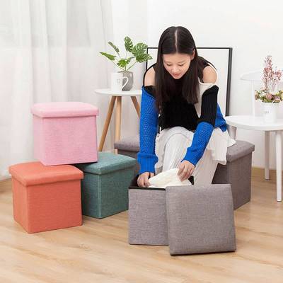 Foldable Storage Stool Box Seat Sofa 棉麻换鞋可折叠收纳凳