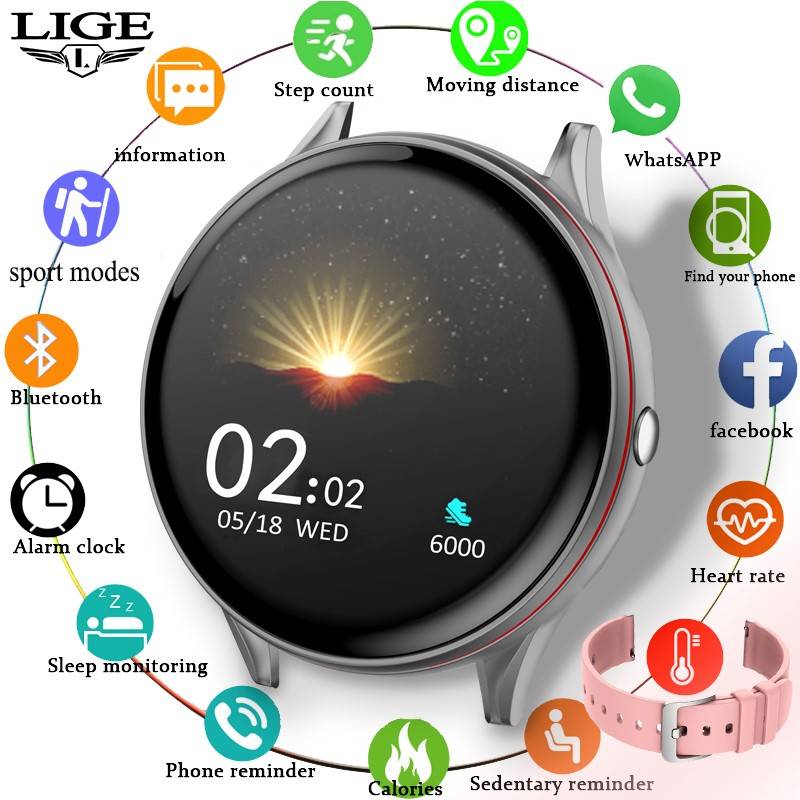 LIGE Full Touch Screen Smart Watch Women's Multifunction