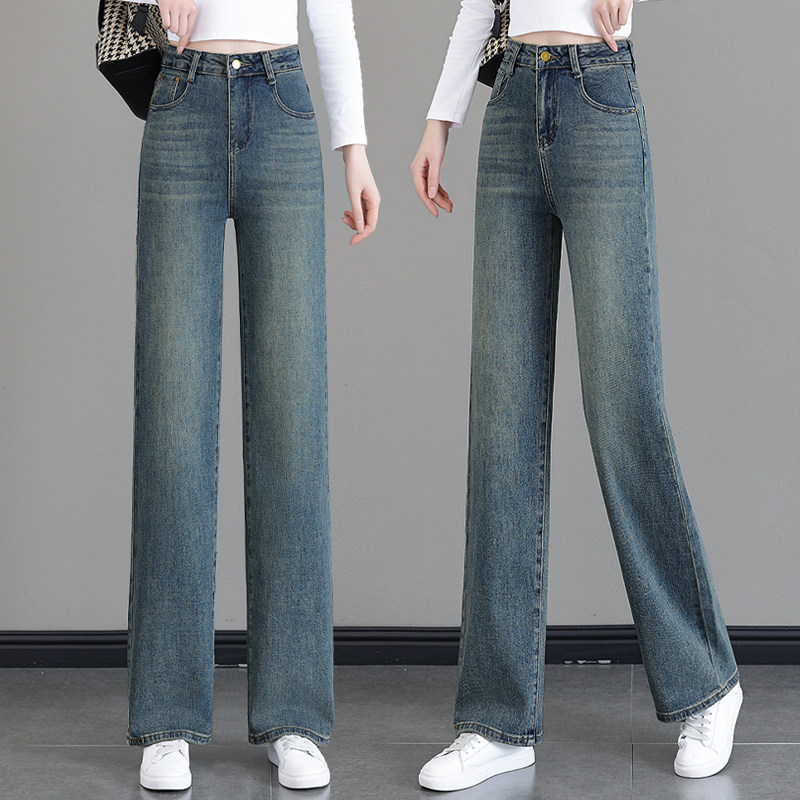 牛仔直筒裤女2024年春秋季新款宽松显瘦垂感窄版阔腿,女装/女士精品,大码裤装,淘宝优惠券,粉丝福利购,淘宝优惠卷