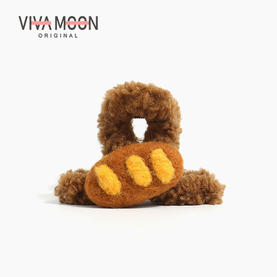 原创设计秋冬抓夹女高级感毛毡面包毛绒鲨鱼夹可爱丸子头发抓发夹