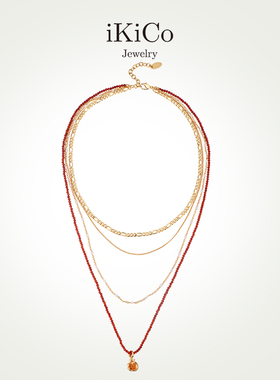 iKiCo新年红色红运石榴多层项链