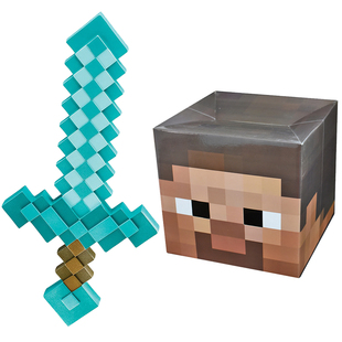 Minecraft我的世界周边玩具塑料剑钻石剑附魔紫剑史蒂夫头套道具