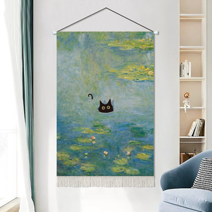 迷鹿小馆 搞怪黑猫闯进名画 画艺术挂毯房间改造挂布背景布客厅挂