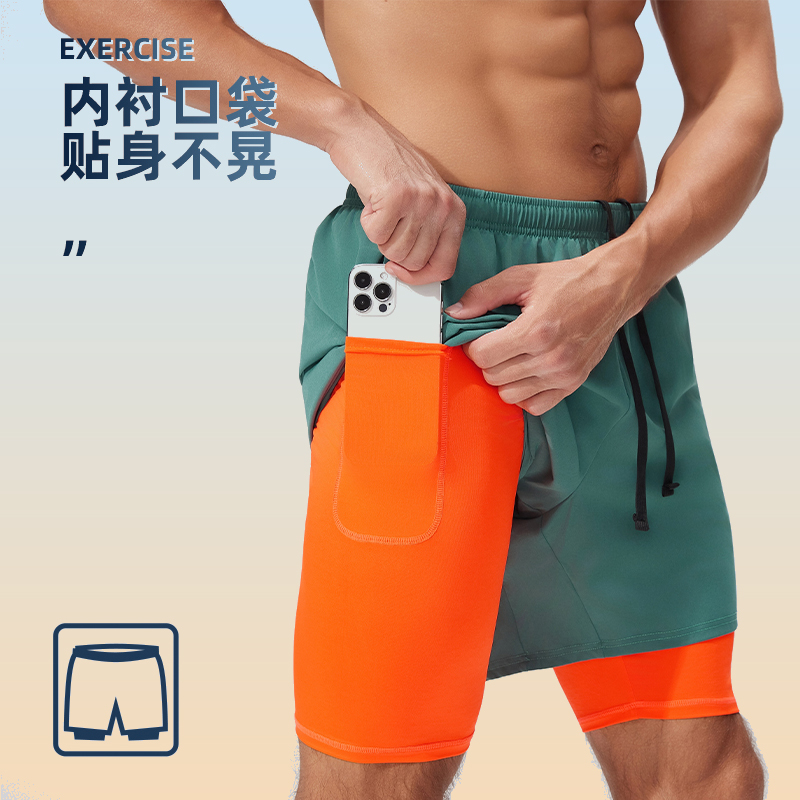 运动短裤男专业跑步田径竞速五分裤速干带内衬双层篮球健身训练裤