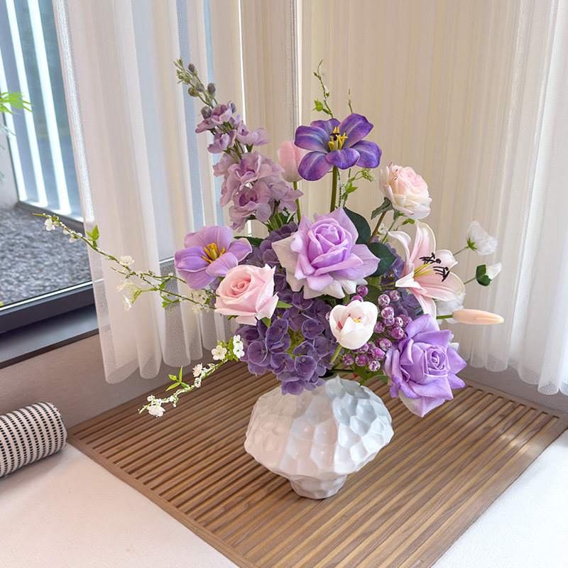 仿真手感玫瑰绣球百合花束假花客厅餐桌瓶插花电视柜装饰花艺摆件,家居饰品,仿真花/假花,淘宝优惠券,粉丝福利购,淘宝优惠卷