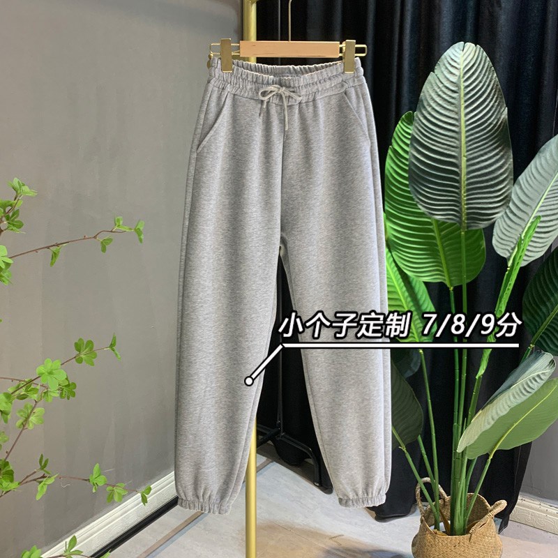 灰色运动裤女春秋k新款小个子八分奶奶裤显瘦宽松束脚休闲卫裤七