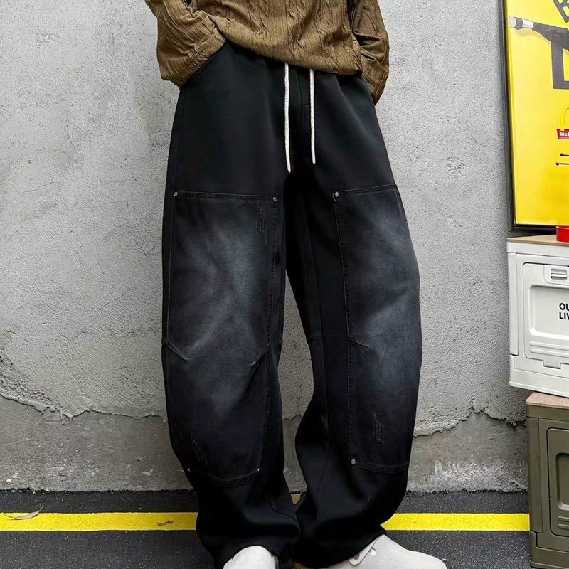 高街202c5春季新款男士休闲裤美式宽松直筒运动卫裤弯刀裤长裤子