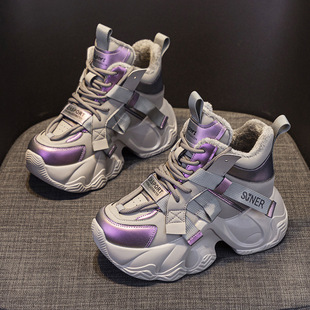 炸街高帮厚底运动小个子内增高女鞋 秋冬加绒爆款 女2025新款 老爹鞋