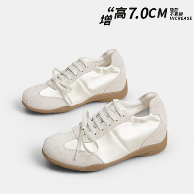 小码女鞋31-33内增高7cm新款夏季缎面百搭芭蕾德训鞋休闲鞋大码41