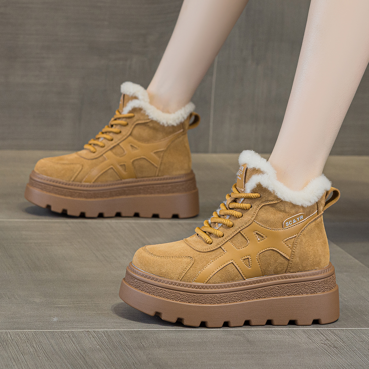 增高厚底真皮雪地靴女2025新款冬季时尚爆款东北加绒加厚保暖棉鞋