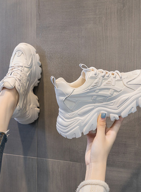 真皮老爹鞋女潮ins2024春季新款厚底松糕休闲运动鞋百搭增高女鞋