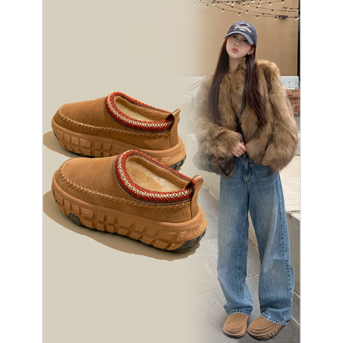 赵丽颖同款雪地靴女2025新款秋冬加绒厚底轮胎底懒人民族风半拖鞋