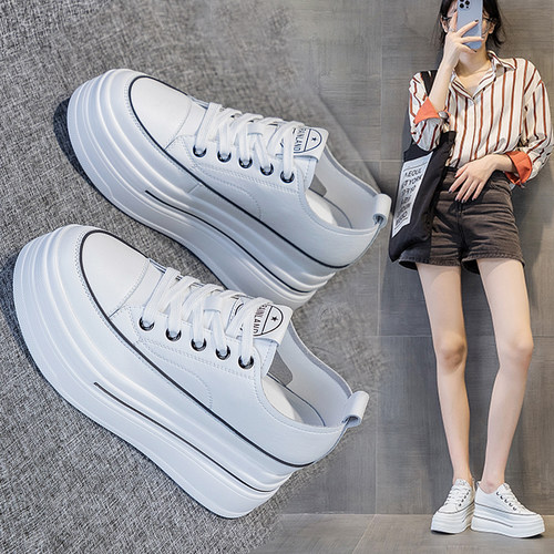 真皮小白鞋女内增高小个子