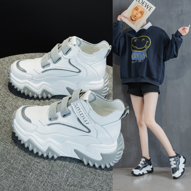 真皮老爹鞋女鞋内增高2024新款春秋运动休闲鞋百搭厚底松糕小白鞋