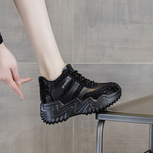 女 女增高7cm舒适轻便百搭老爹鞋 2025春秋新款 真皮厚底休闲运动鞋