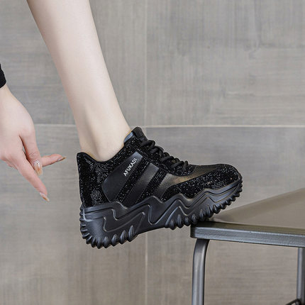 2025春秋新款真皮厚底休闲运动鞋女增高7cm舒适轻便百搭老爹鞋女