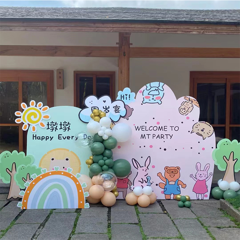 儿童生日气球派对装饰定制男女孩卡通ins风kt板生日宴布置儿童宴