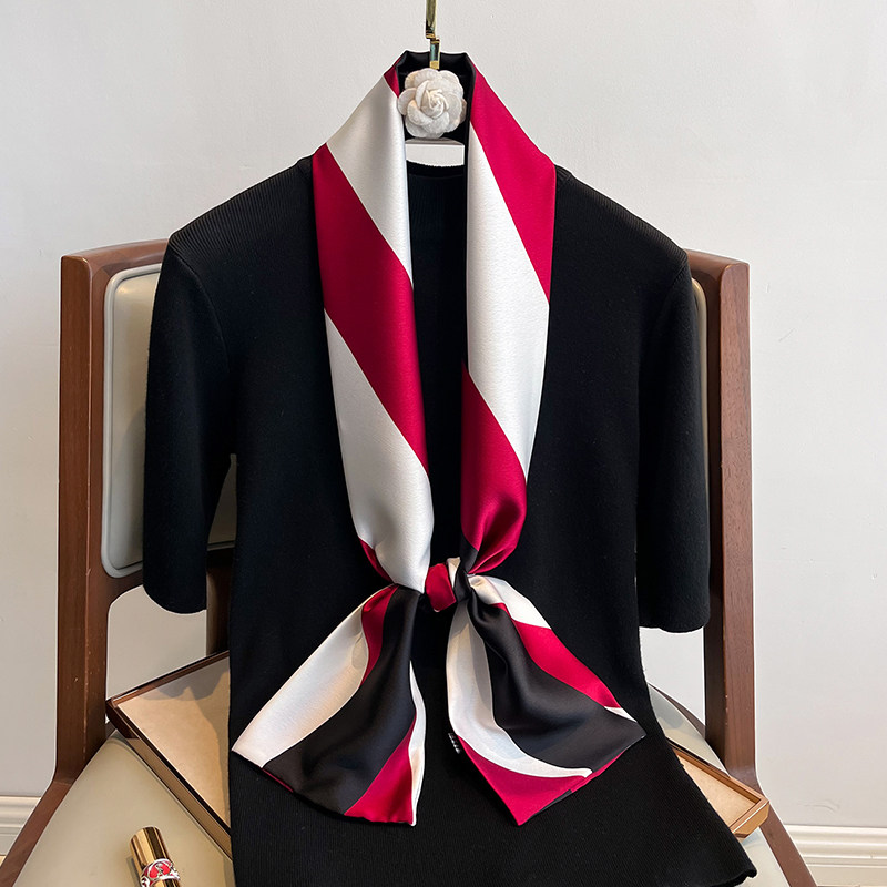 小长条方巾细窄丝巾女拼色装饰丝带搭配衬衫护颈围脖子领带薄围巾