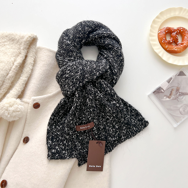 黑色混色针织毛线加厚围巾男女生冬季保暖软糯护颈小围脖生日礼物